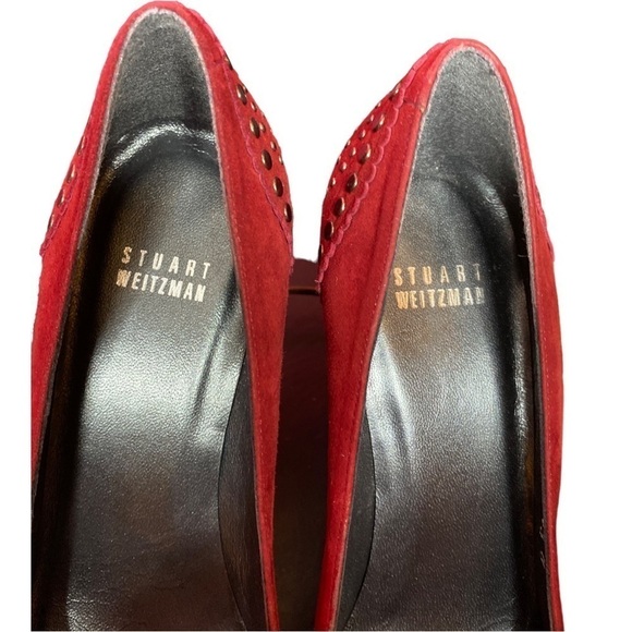Stuart Weitzman Studded Suede Shoes Stilettos Size 8.5 Red - Picture 6 of 11